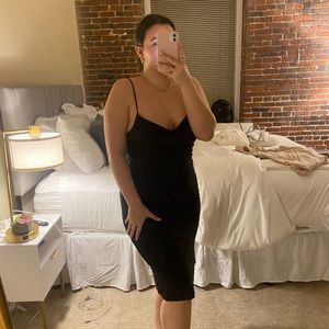 Sincerely Jules | Black cowl neck satin midi dress